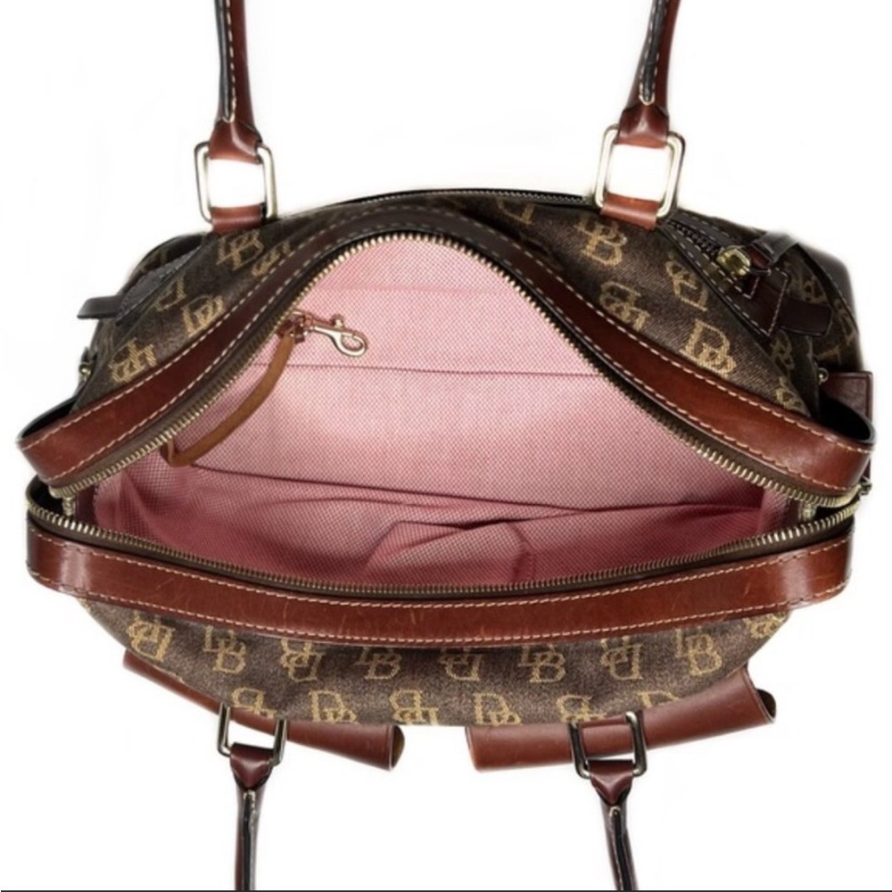 Dooney & Bourke Denim & Leather Brown Vintage Signature Monogram Anniversary Bag - Picture 6 of 11